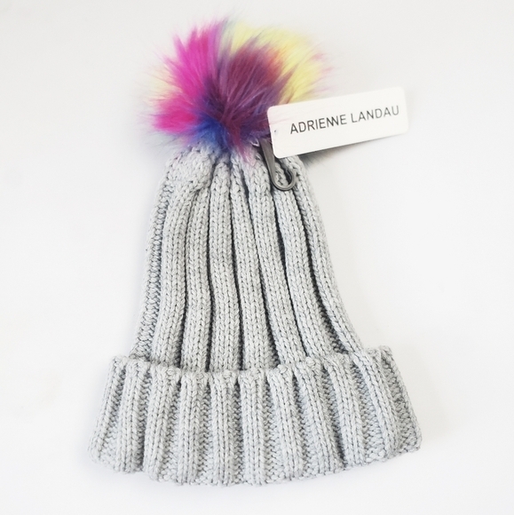 NEW! ADRIENNE LANDAU Knit Pom Pom Beanie Hat. - Picture 2 of 7